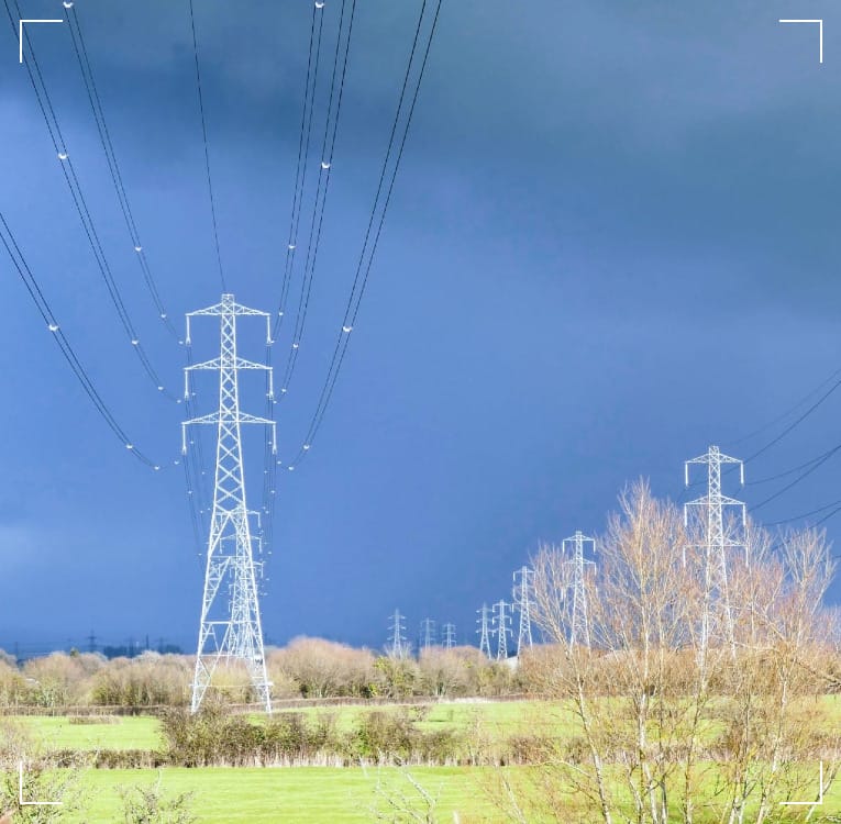 The Gwent Levels pylons, near Severn Estuary, Wales