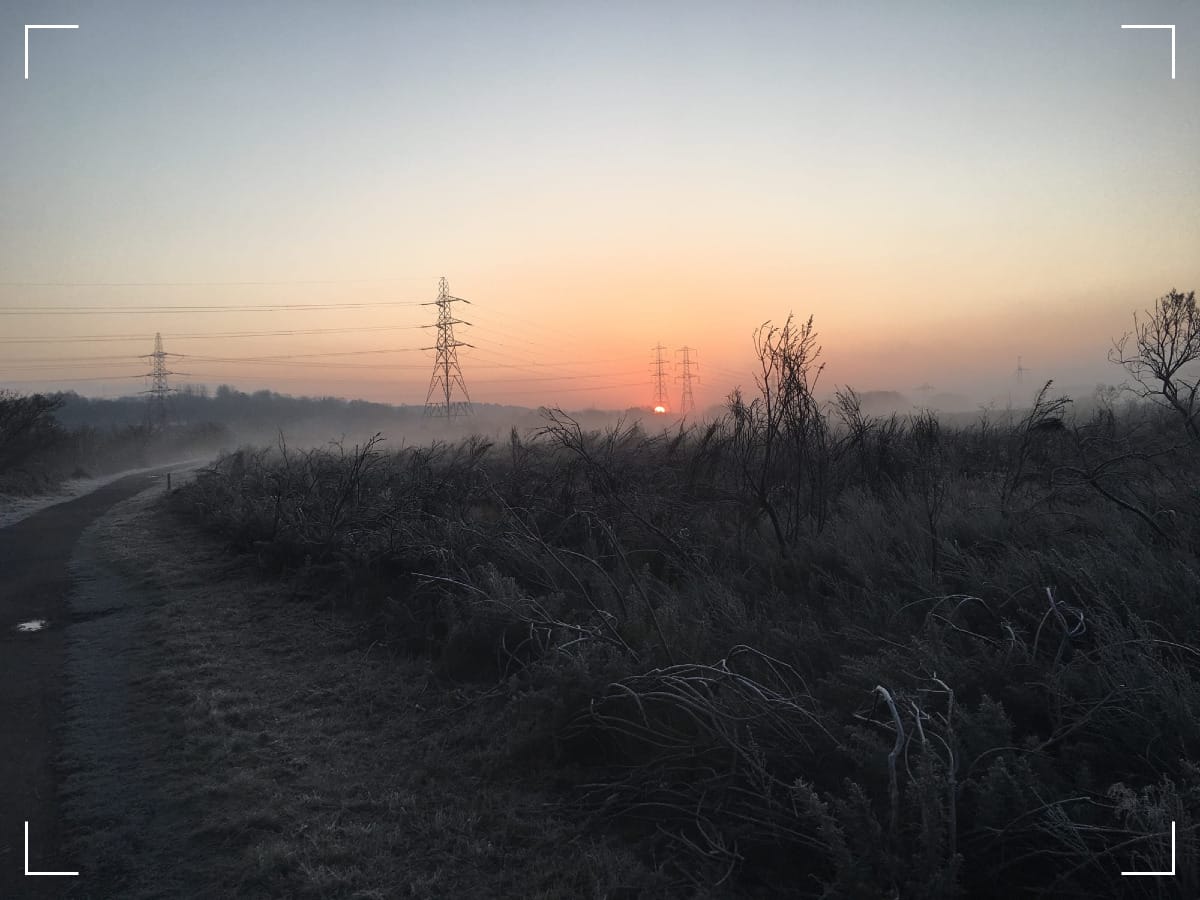 Mist over pylons near the Tyne River